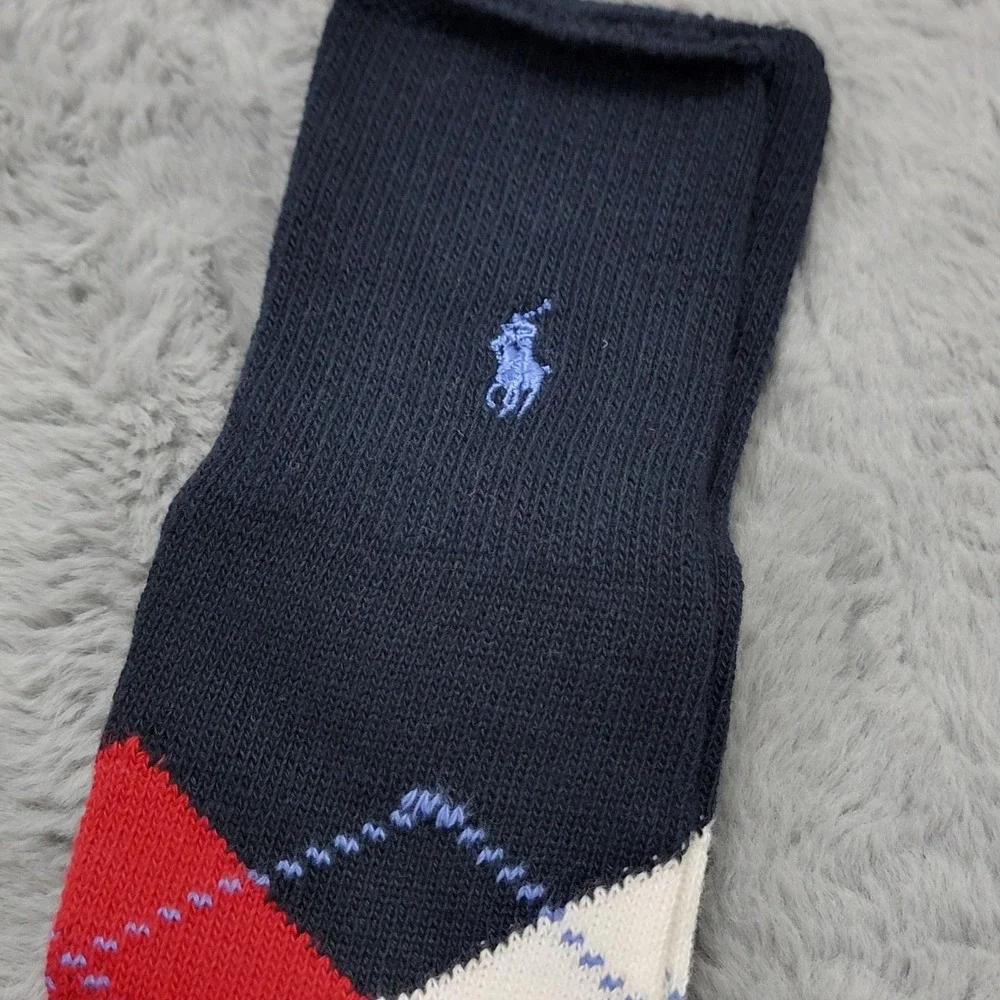 Vintage Polo Ralph Lauren Socks Mens 10-13 Navy Red Argyle Pony Mid Calf 90s